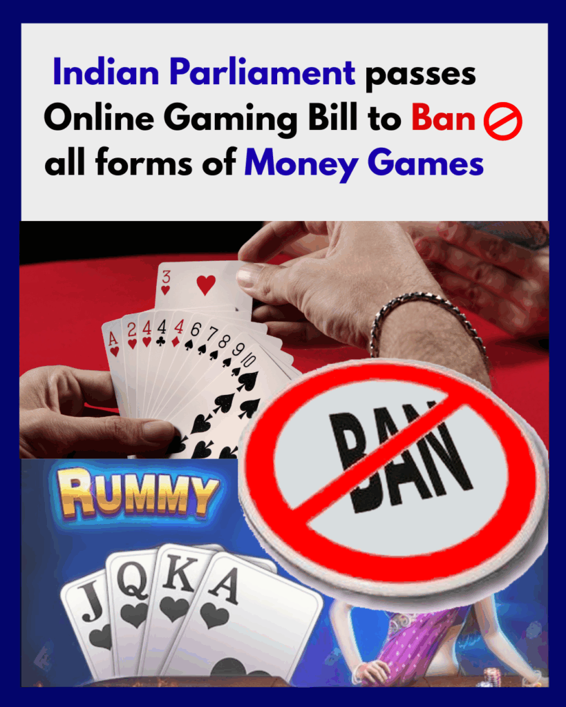 Indian Parliament passes Online Gaming Bill to Ban all forms of Money Games